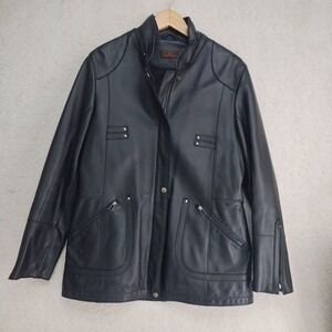 Danier Leather Jacket Womens M Black Quilted Lining Zip Pockets Snap Cuff